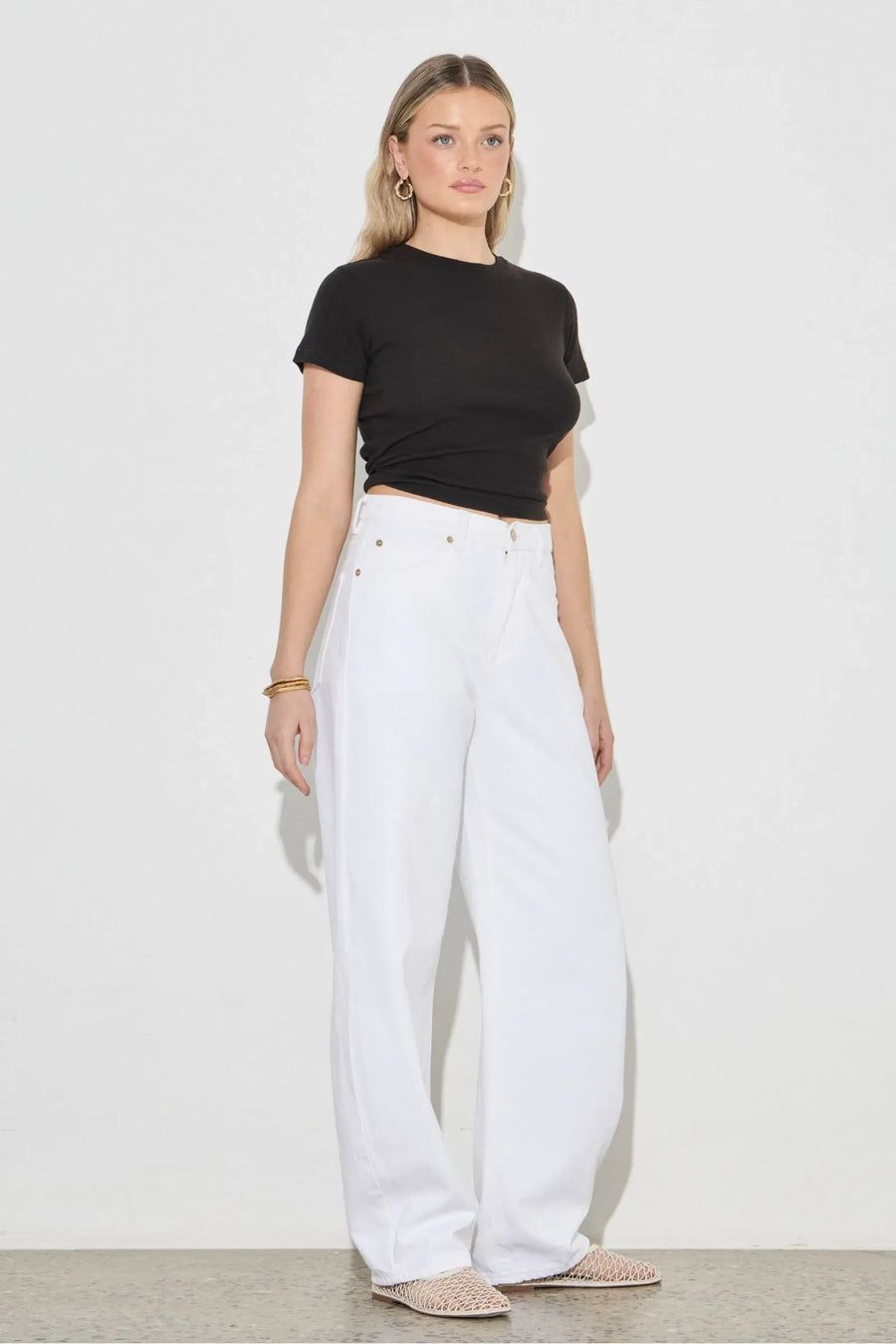 Rollas Arc Barrel Jean White Gold