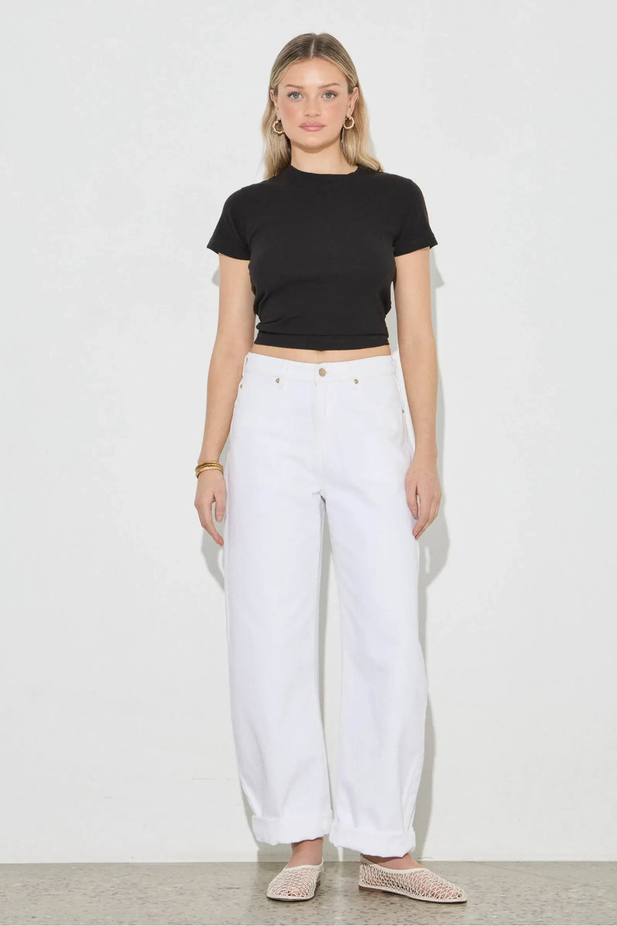 Rollas Arc Barrel Jean White Gold