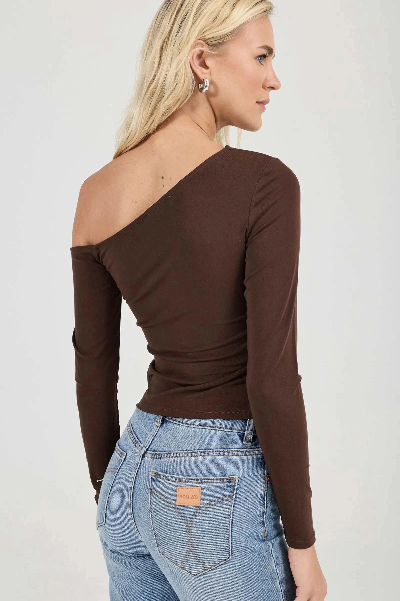 Rollas Natasha Off Shoulder Top Espresso