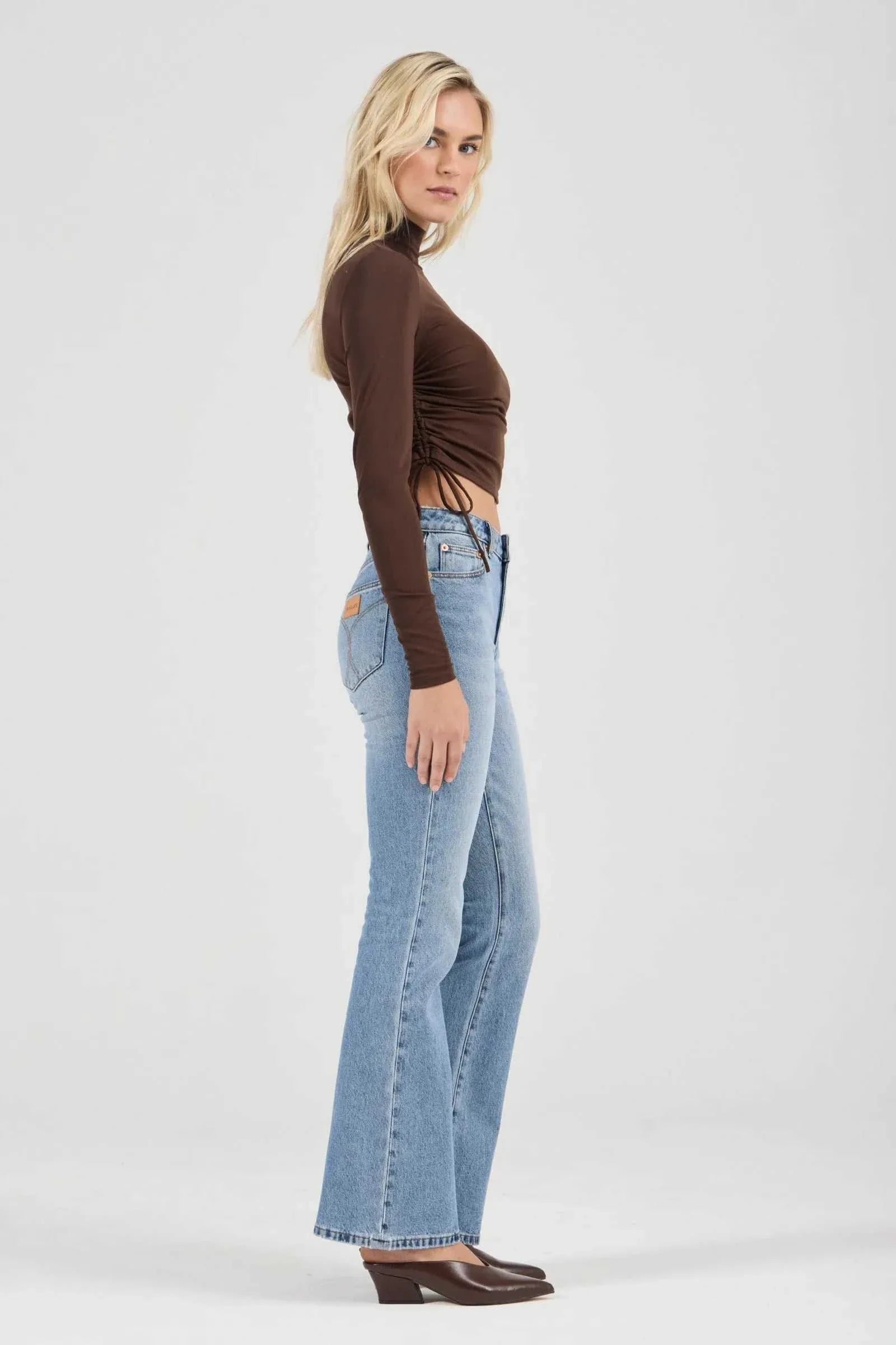 Rollas Selena Rouched Long Sleeve Top Espresso