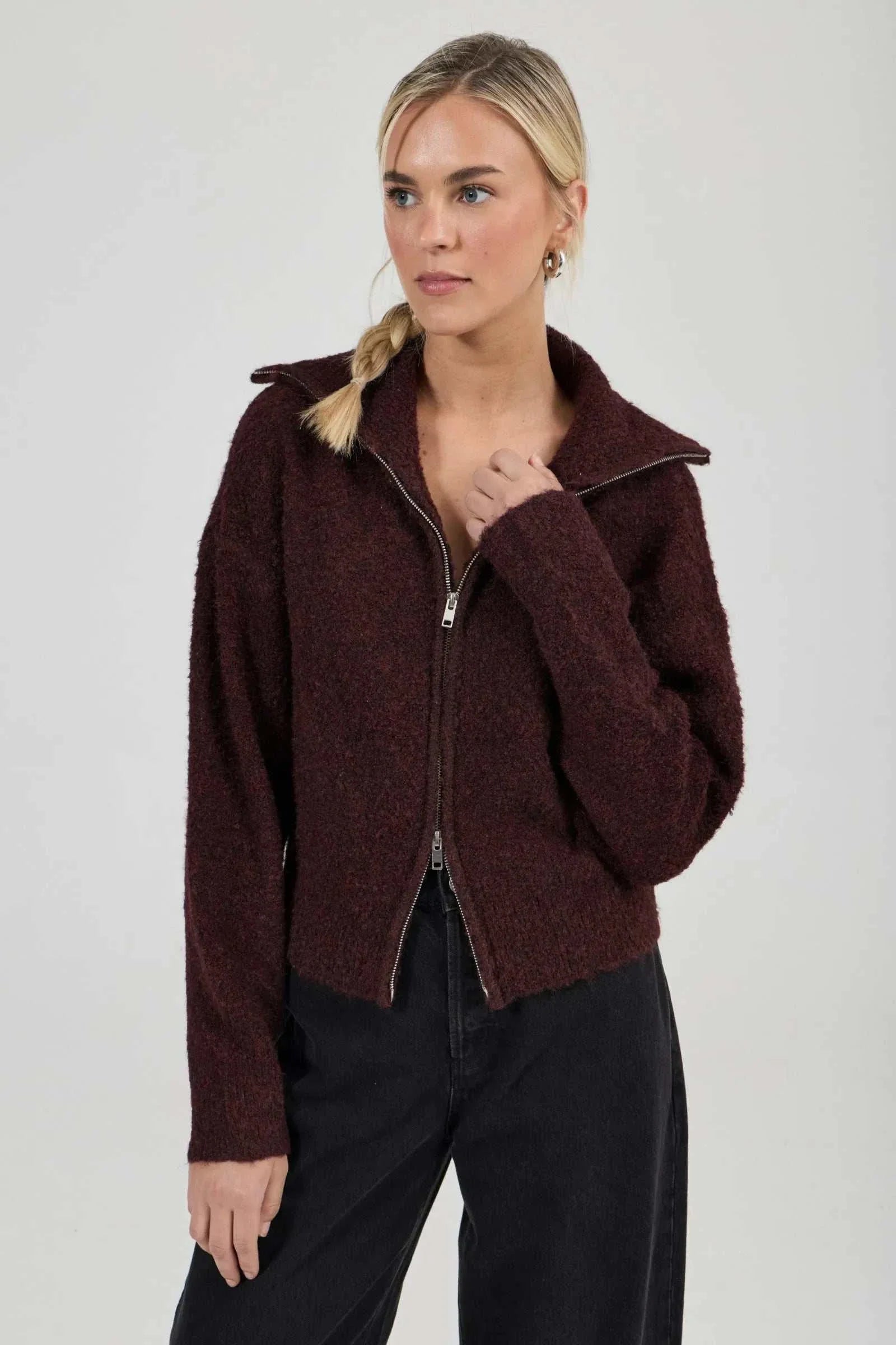 Rollas Loom Cardigan Dark Cherry