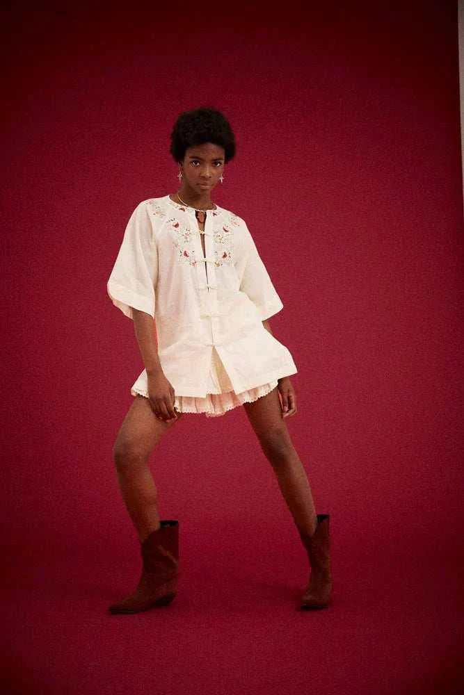 Kinga Csilla Reka Embroidered Berry Shirt