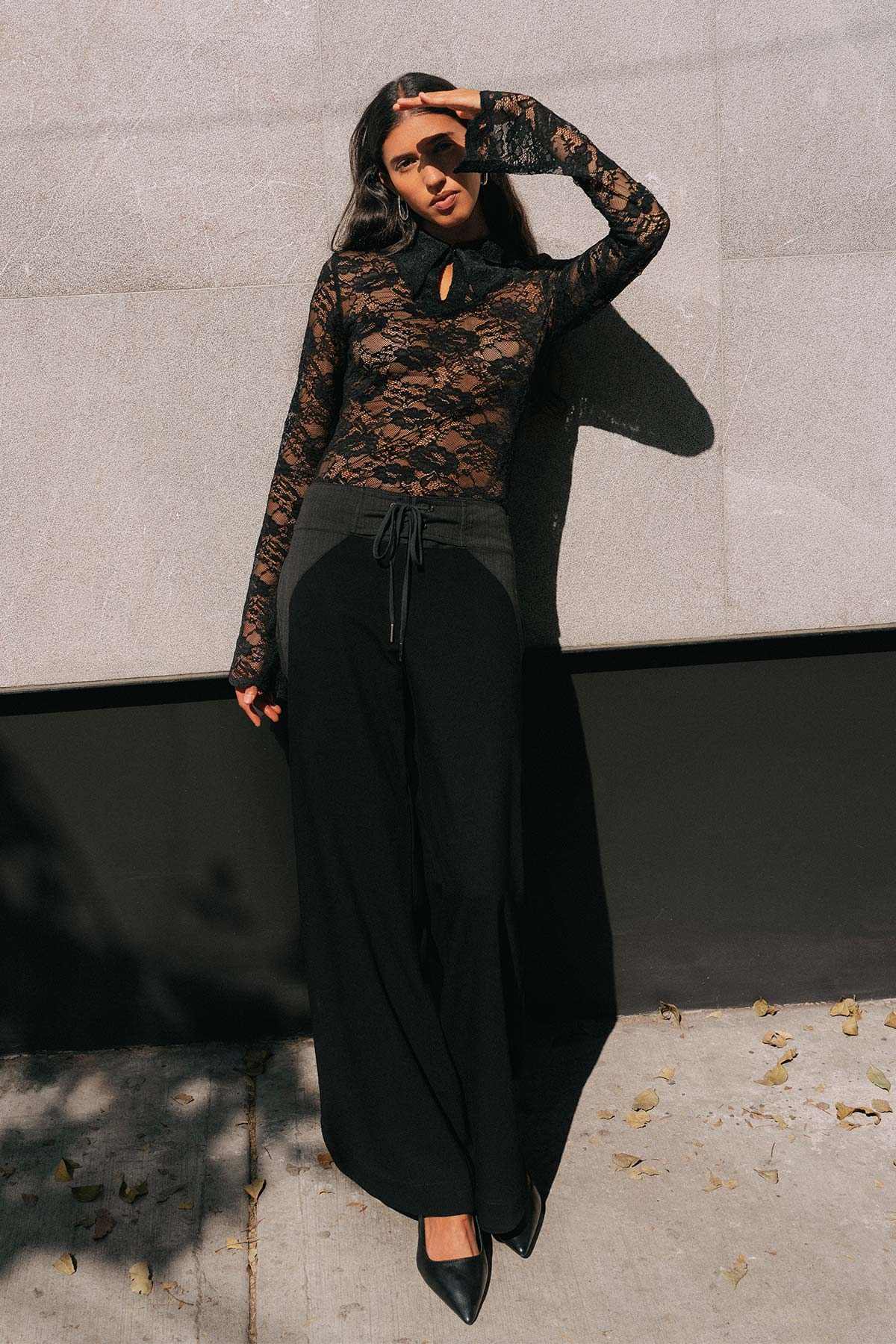 Rowie Charlotte Lace Top Noir