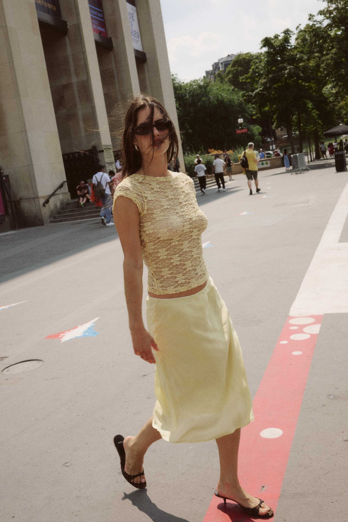 Rowie Tessa Silk Midi Skirt Lemon