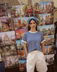 Rowie Rania Contrast Knit Tee Chalk Blue