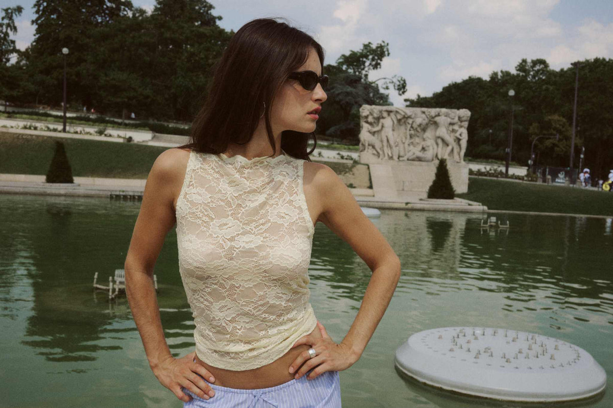 Rowie Tonya Rose Lace Tank Butter Creme