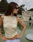 Rowie Tonya Rose Lace Tank Butter Creme