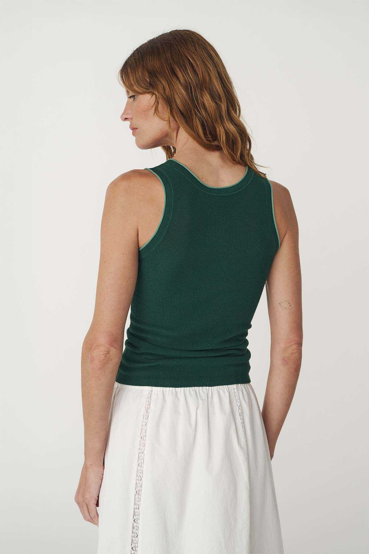 Rowie Zoe Contrast Knit Tank Bottle Green
