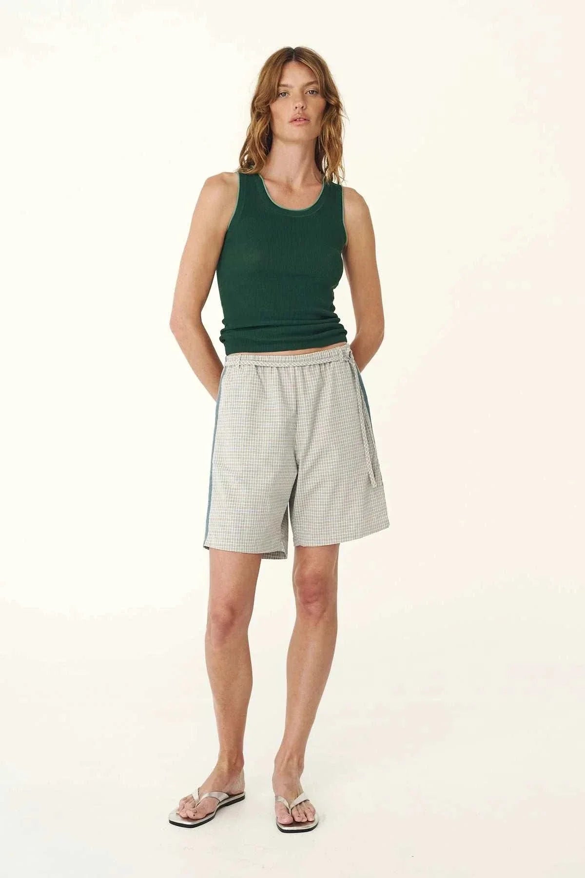 Rowie Zoe Contrast Knit Tank Bottle Green