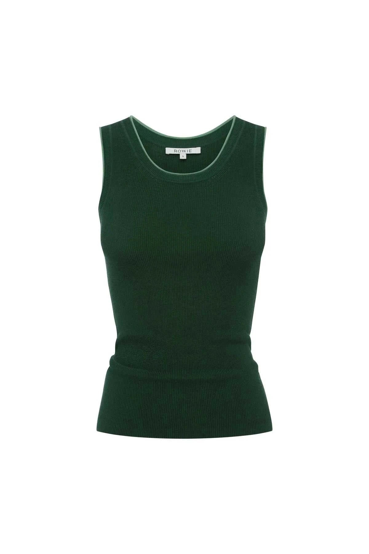 Rowie Zoe Contrast Knit Tank Bottle Green
