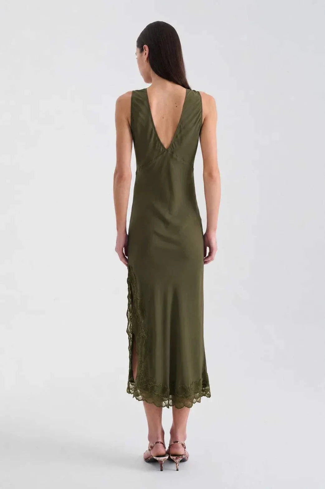 Rowie Annie Silk Midi Dress Olive