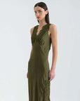 Rowie Annie Silk Midi Dress Olive