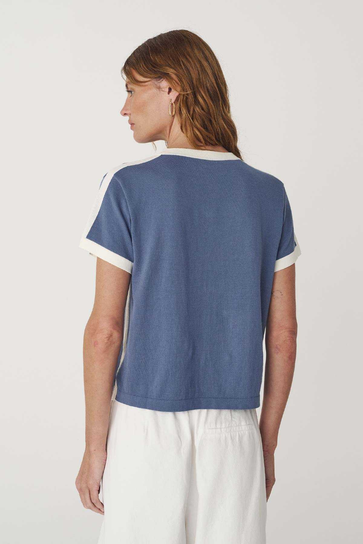 Rowie Rania Contrast Knit Tee Chalk Blue