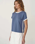 Rowie Rania Contrast Knit Tee Chalk Blue