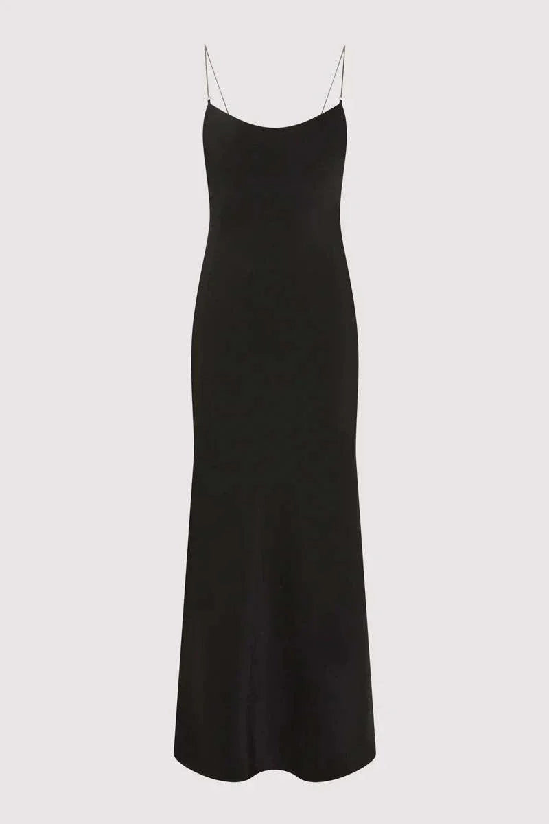 St Agni Fine Chain Silk Slip Dress Black