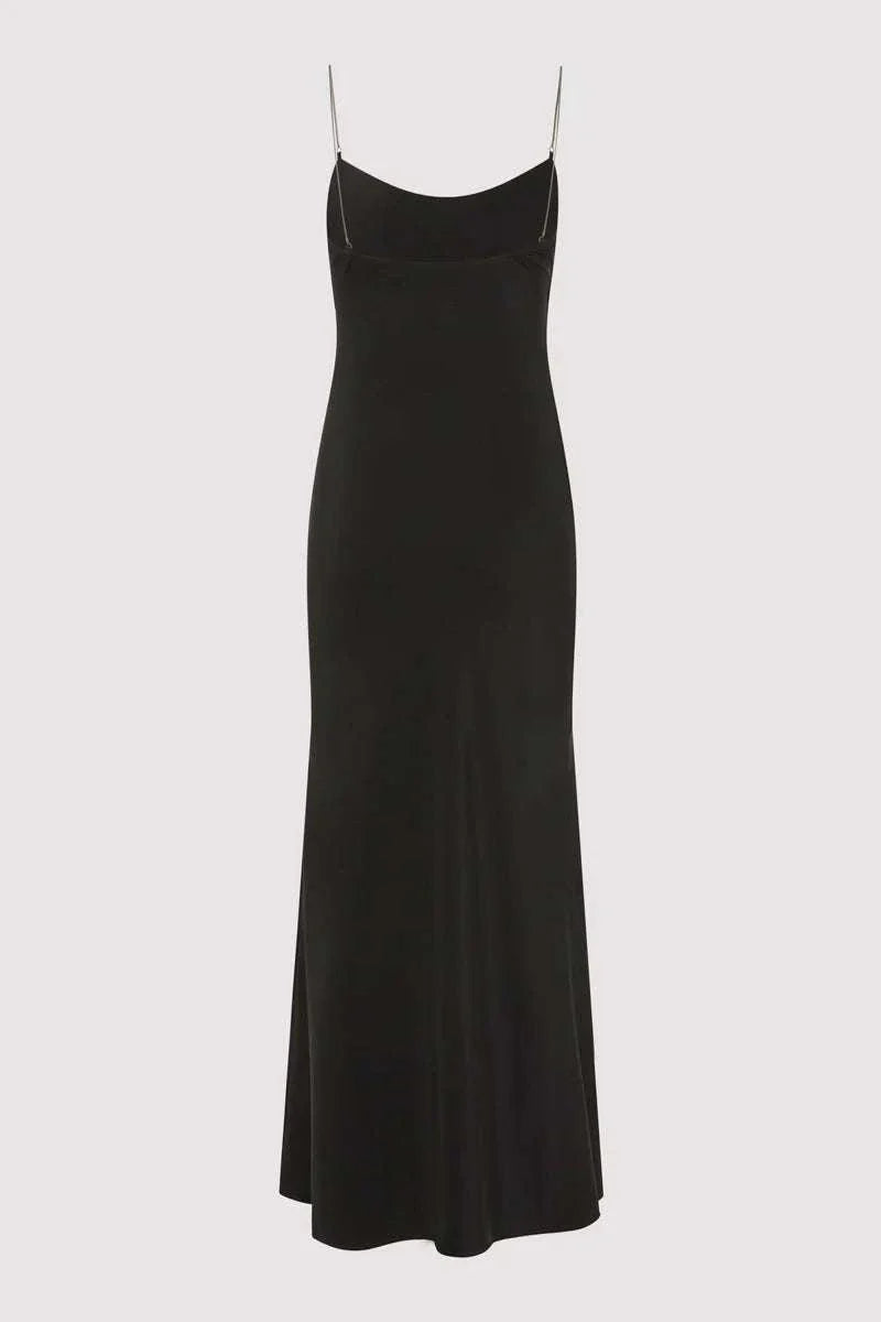 St Agni Fine Chain Silk Slip Dress Black