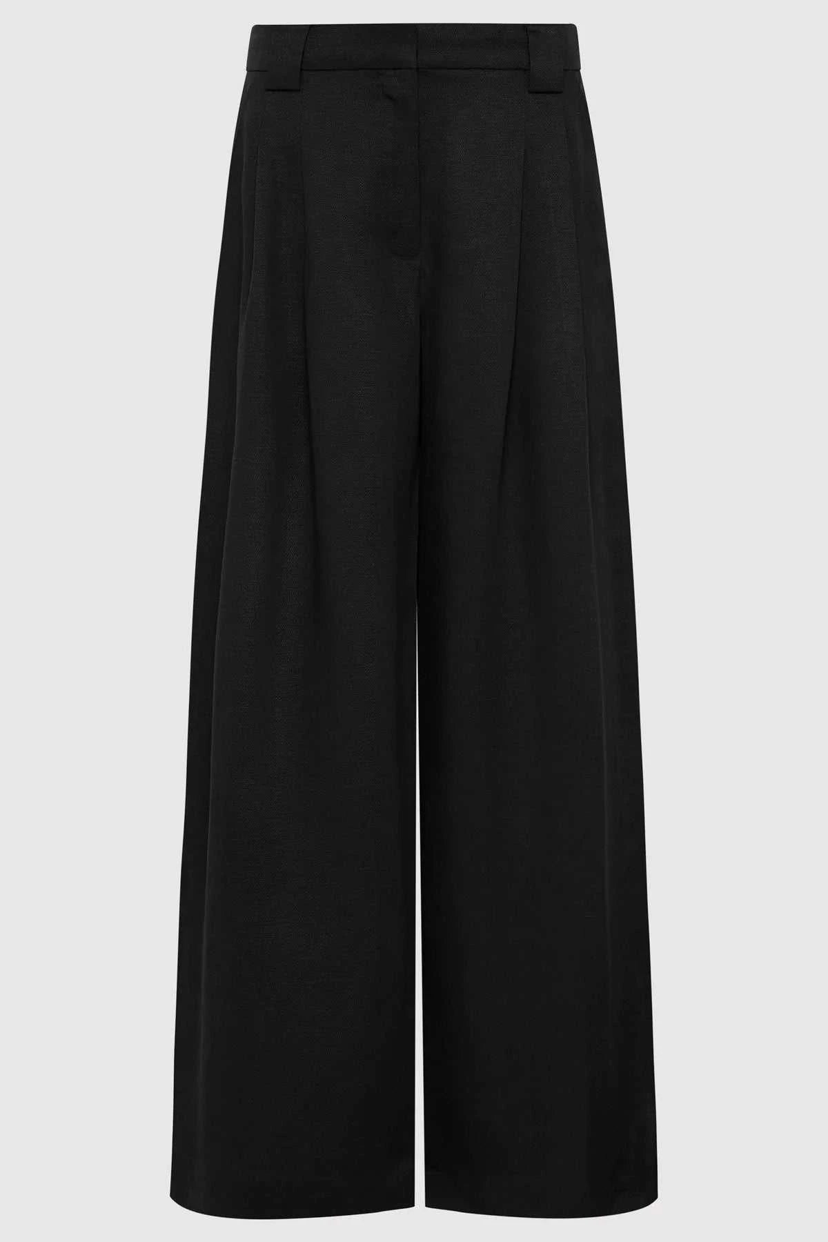 St Agni Wide Leg Pleat Pants Black