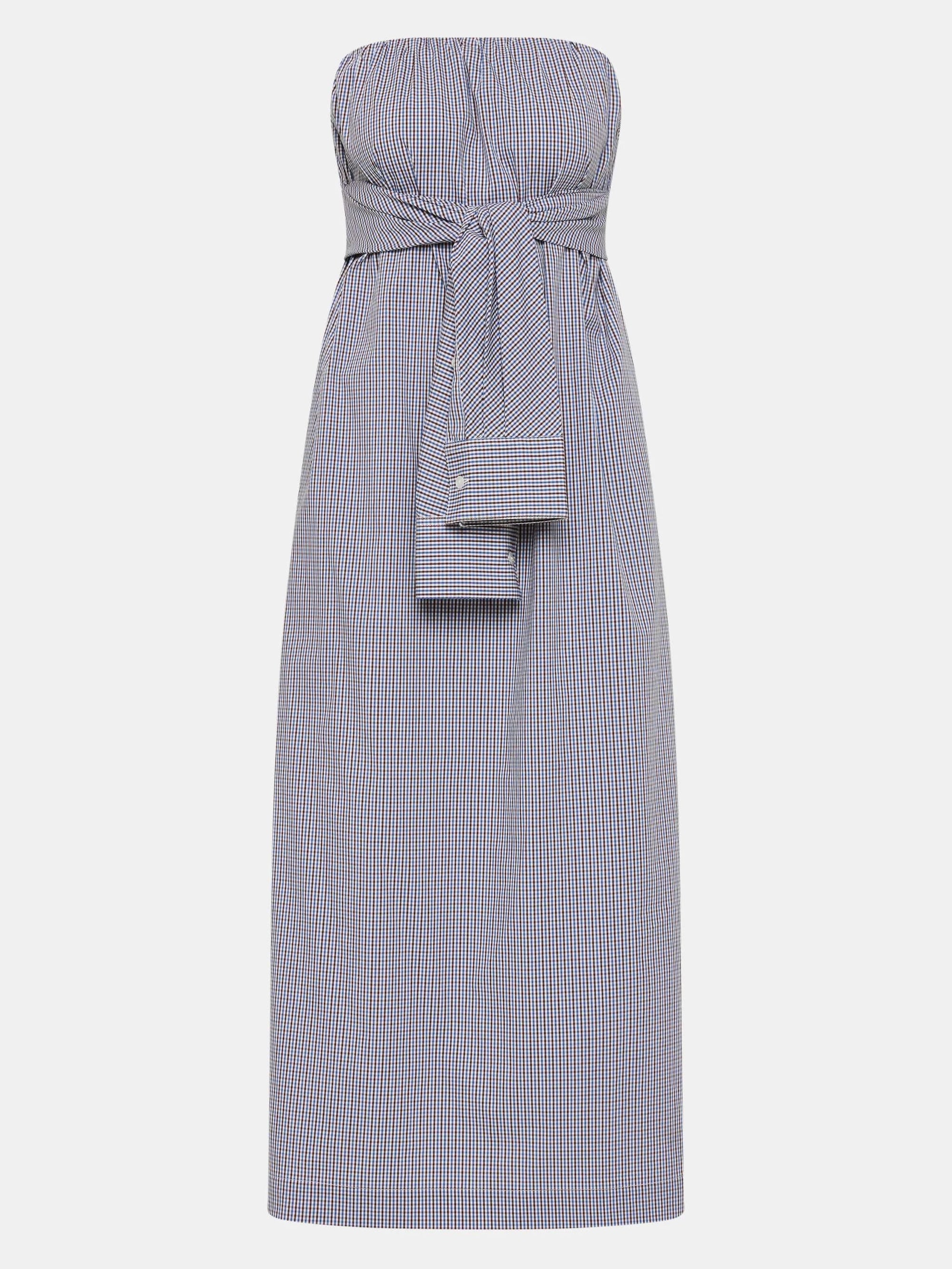 Bassike Mini Check Tie Detail Dress Blue Brown