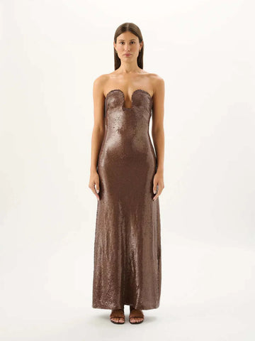 Roame Coco Sequin Dress Mocha