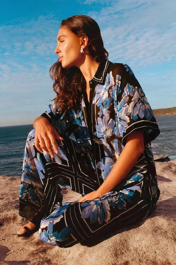 Shona Joy Sabine Drawstring Pant Bluewing Mosaic