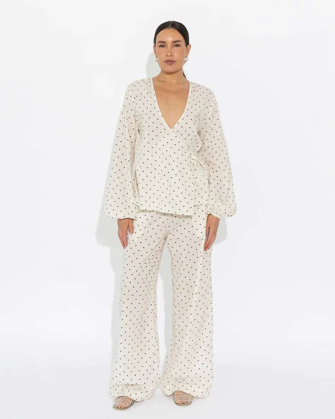 Sara Fox Sedona Wrap Top Vanilla Polka dot