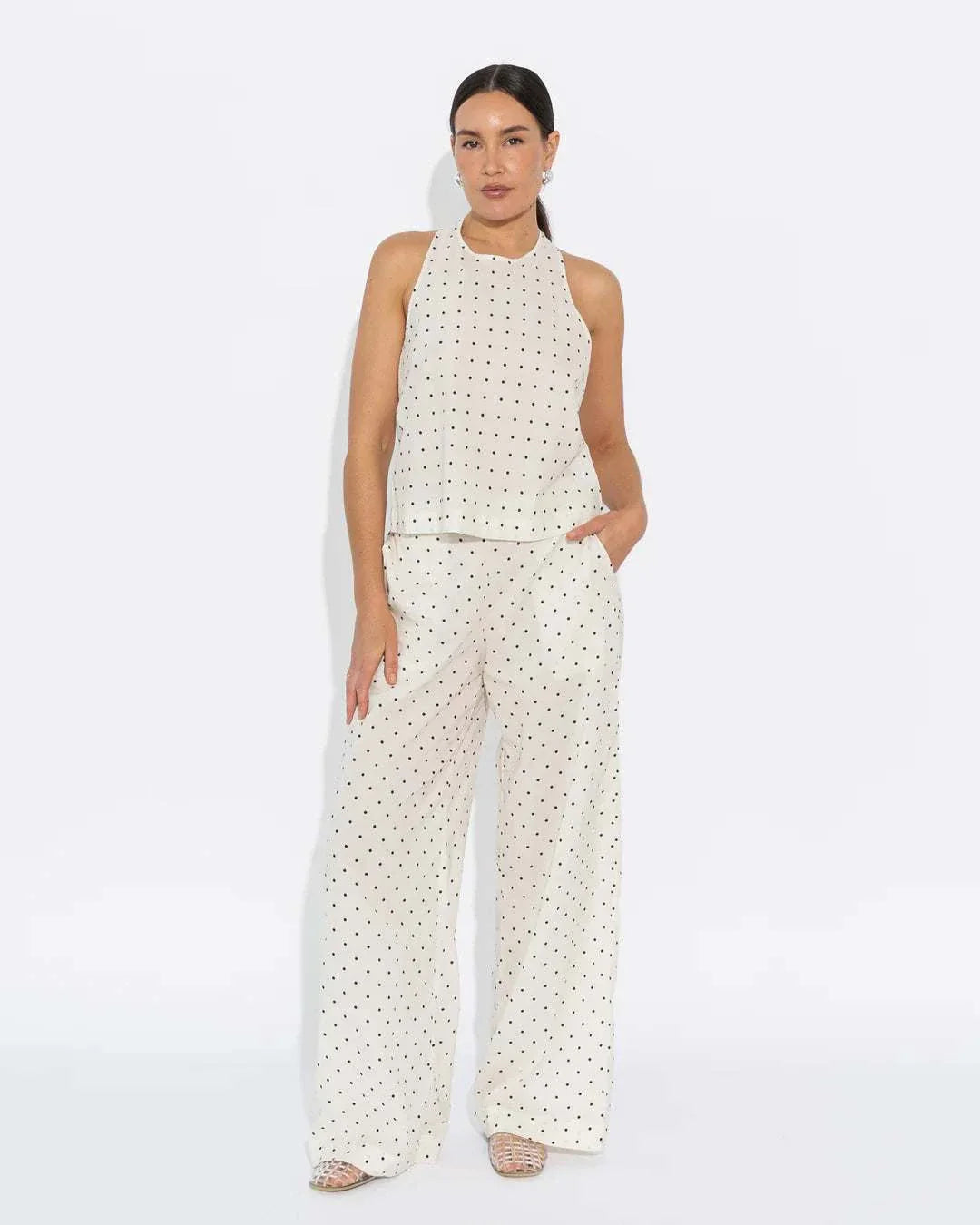 Sara Fox Sedona Halter Top Vanilla Black Polka