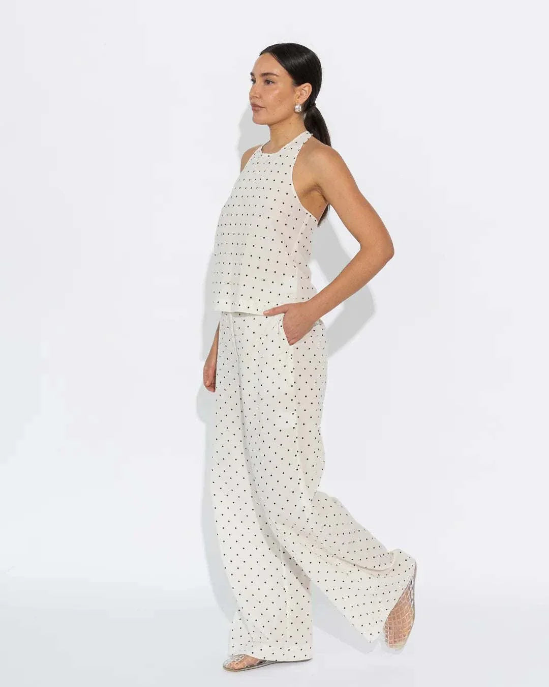 Sara Fox Sedona Halter Top Vanilla Black Polka