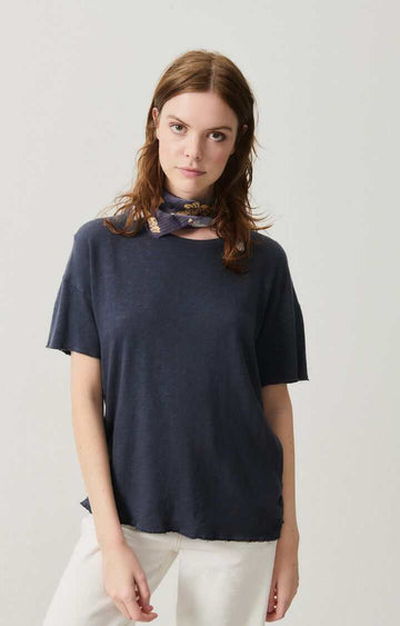 American Vintage Sonoma T Shirt Crew Neck Vintage Navy Blue