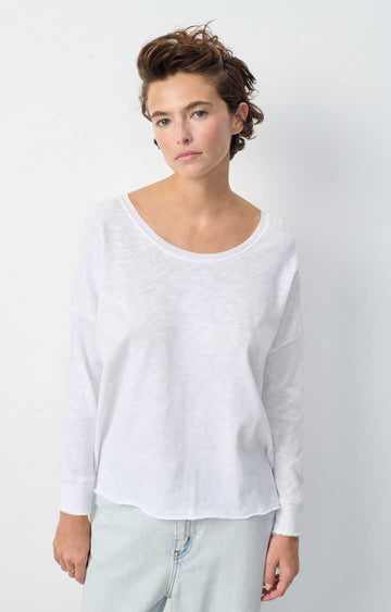 American Vintage Womens Sonoma LS T Shirt White Boat Neck