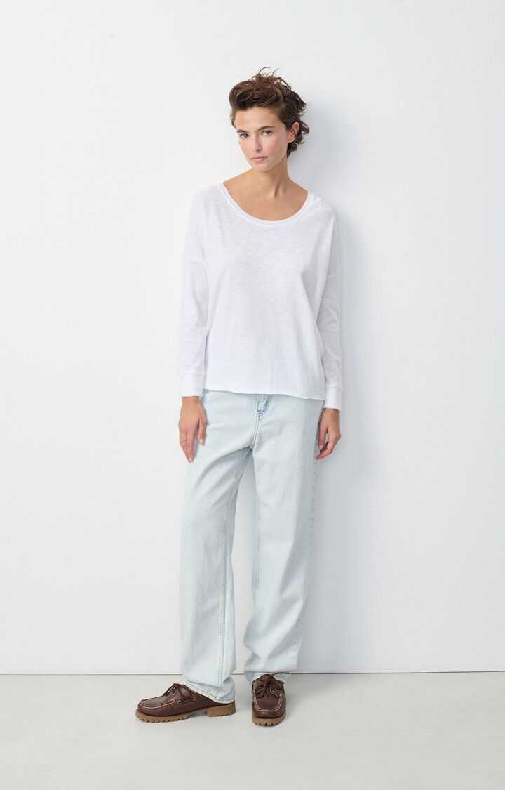 American Vintage Womens Sonoma LS T Shirt White Boat Neck