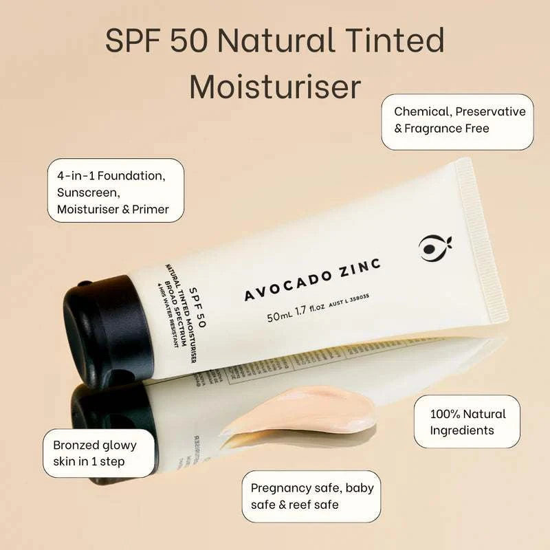 Avocado Zinc SPF 50 Natural Tinted Moisturiser Light Medium