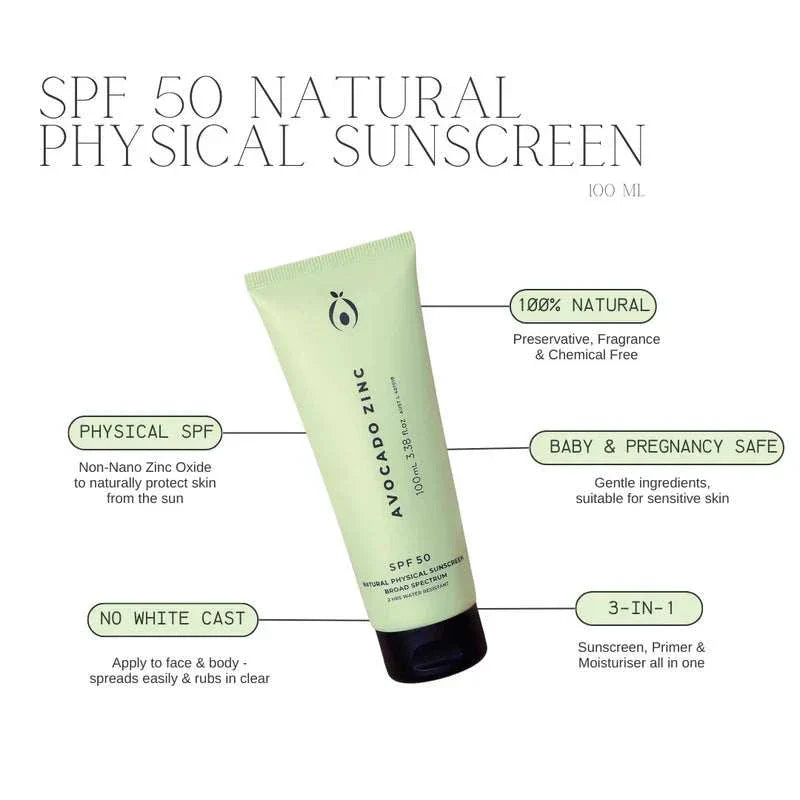 Avocado Zinc SPF Natural Physical Sunscreen 100ml