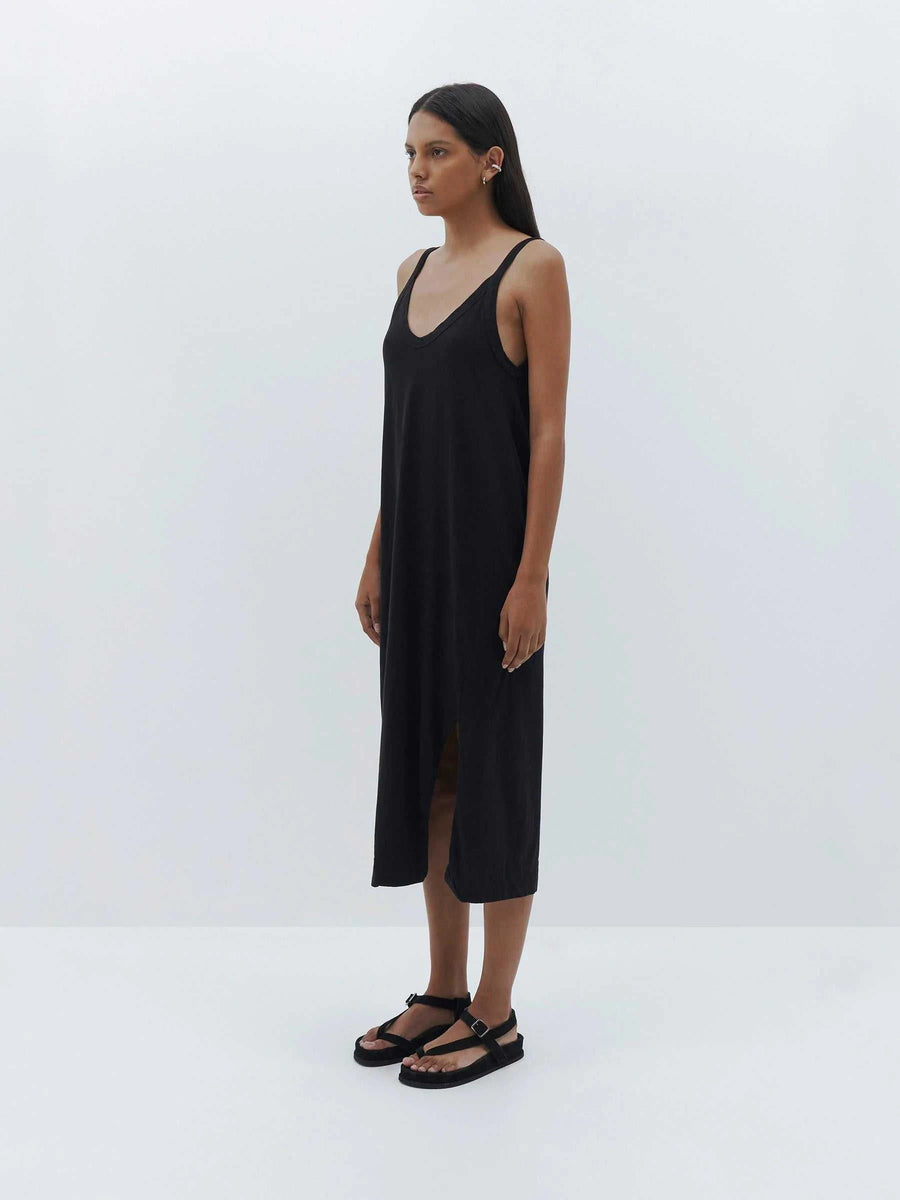 Bassike V Neck Jersey Slip Dress Black