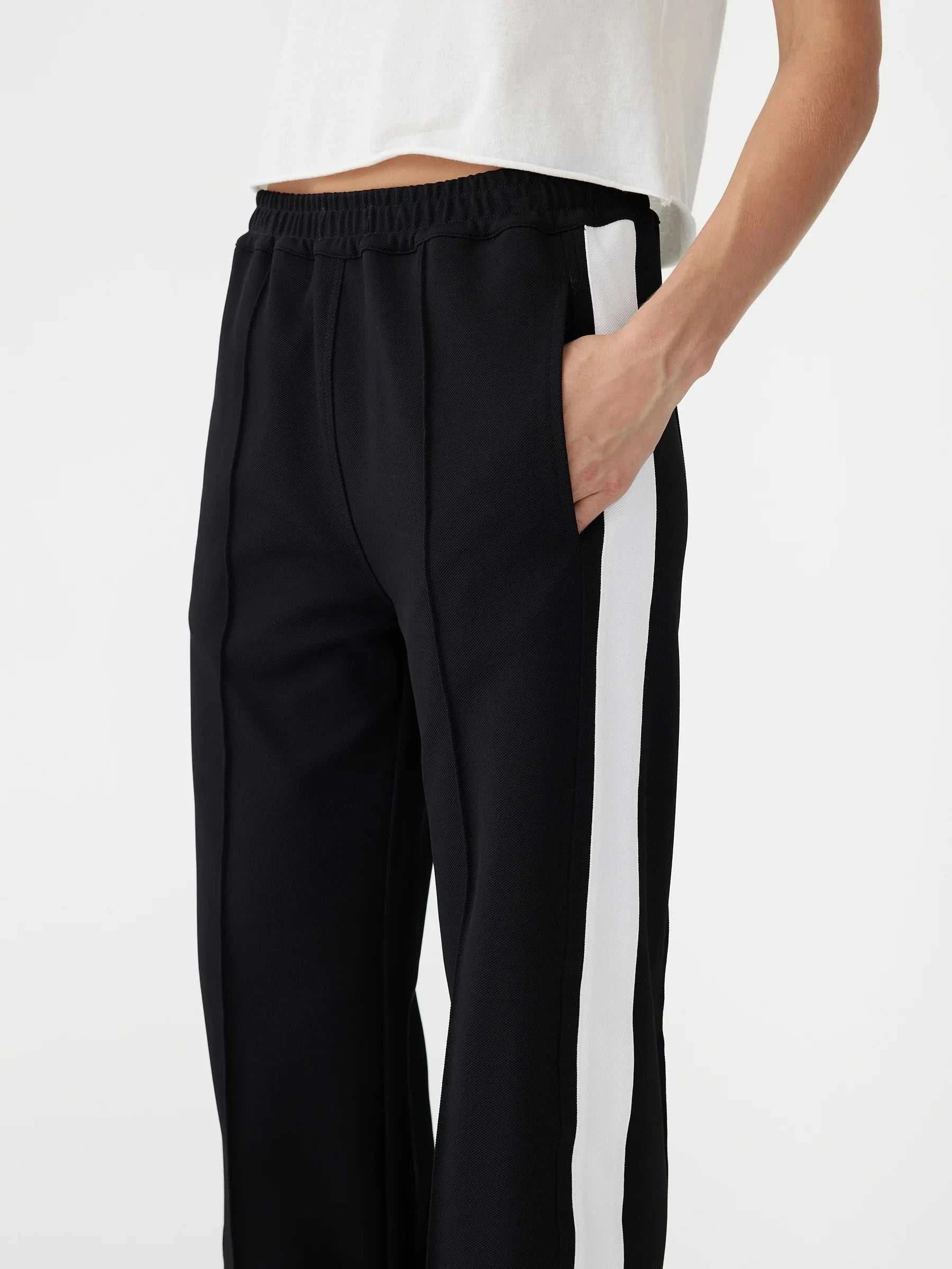 Bassike Twill Stripe Detail Pant Black White