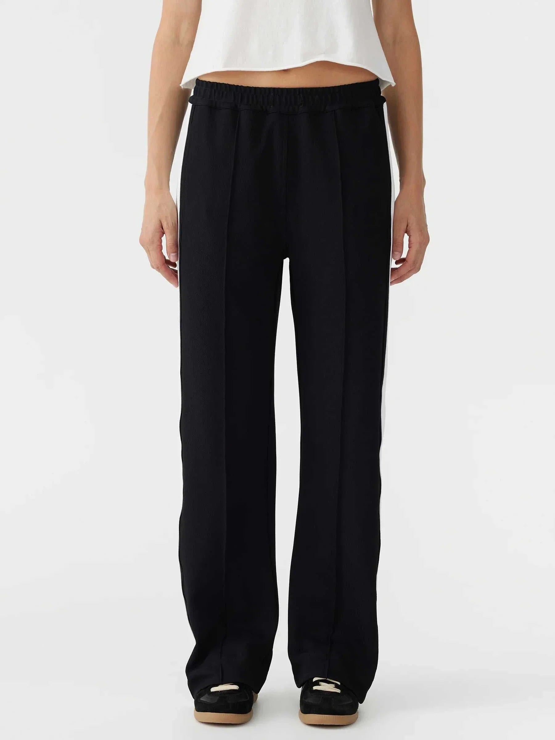 Bassike Twill Stripe Detail Pant Black White