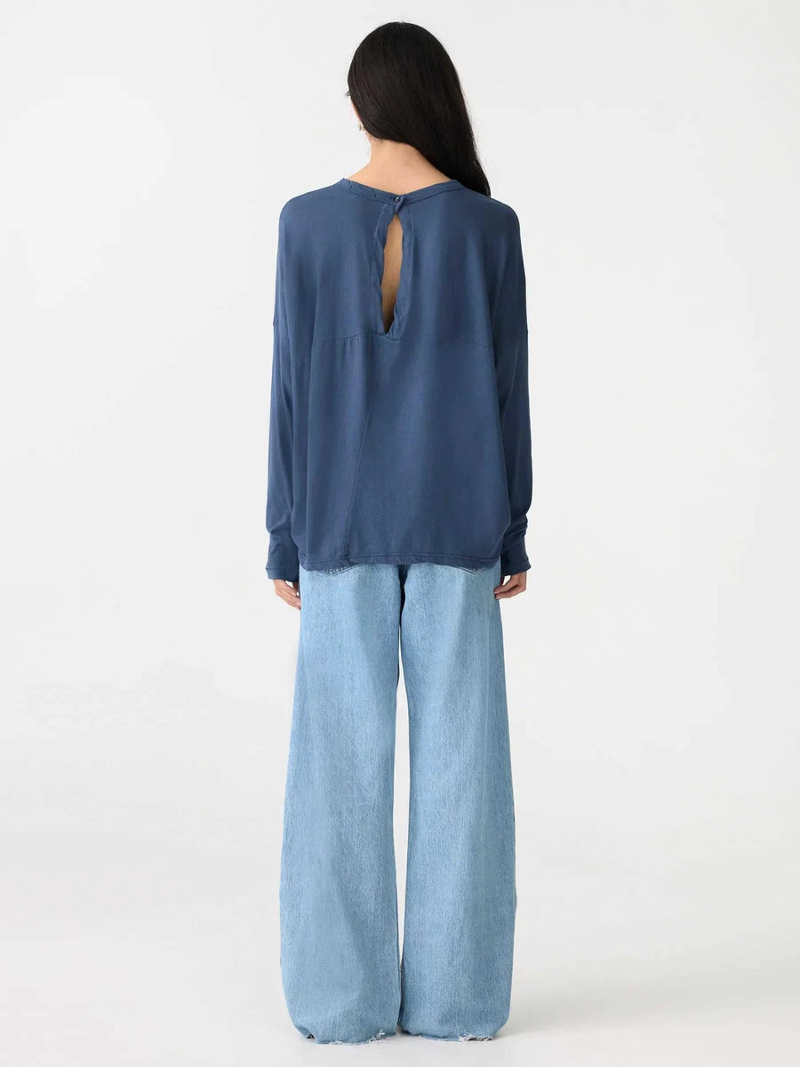 Bassike Circle Long Sleeve T Shirt Midnight Blue