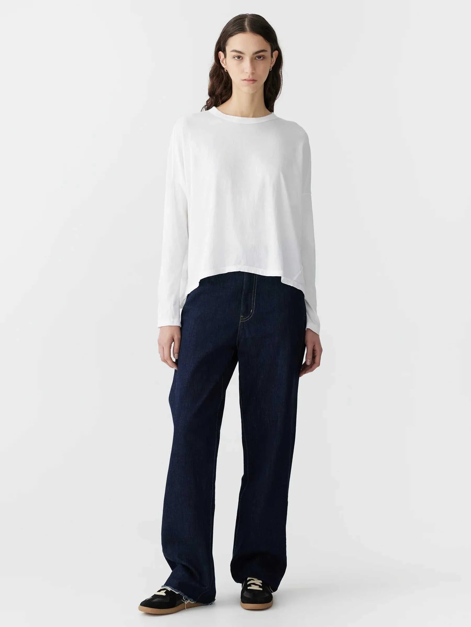 Bassike Circle Long Sleeve T Shirt White