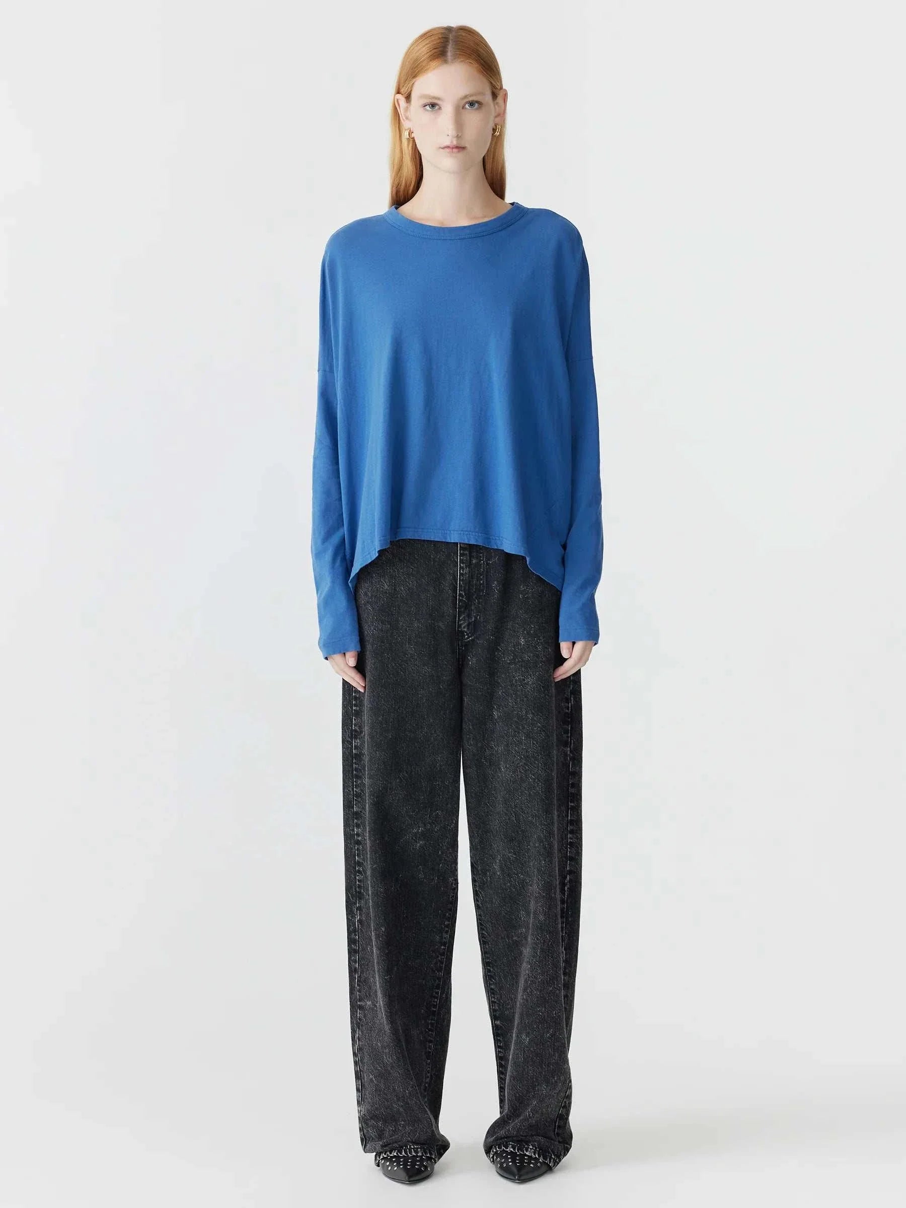 Bassike Circle Long Sleeve T Shirt Marine Blue