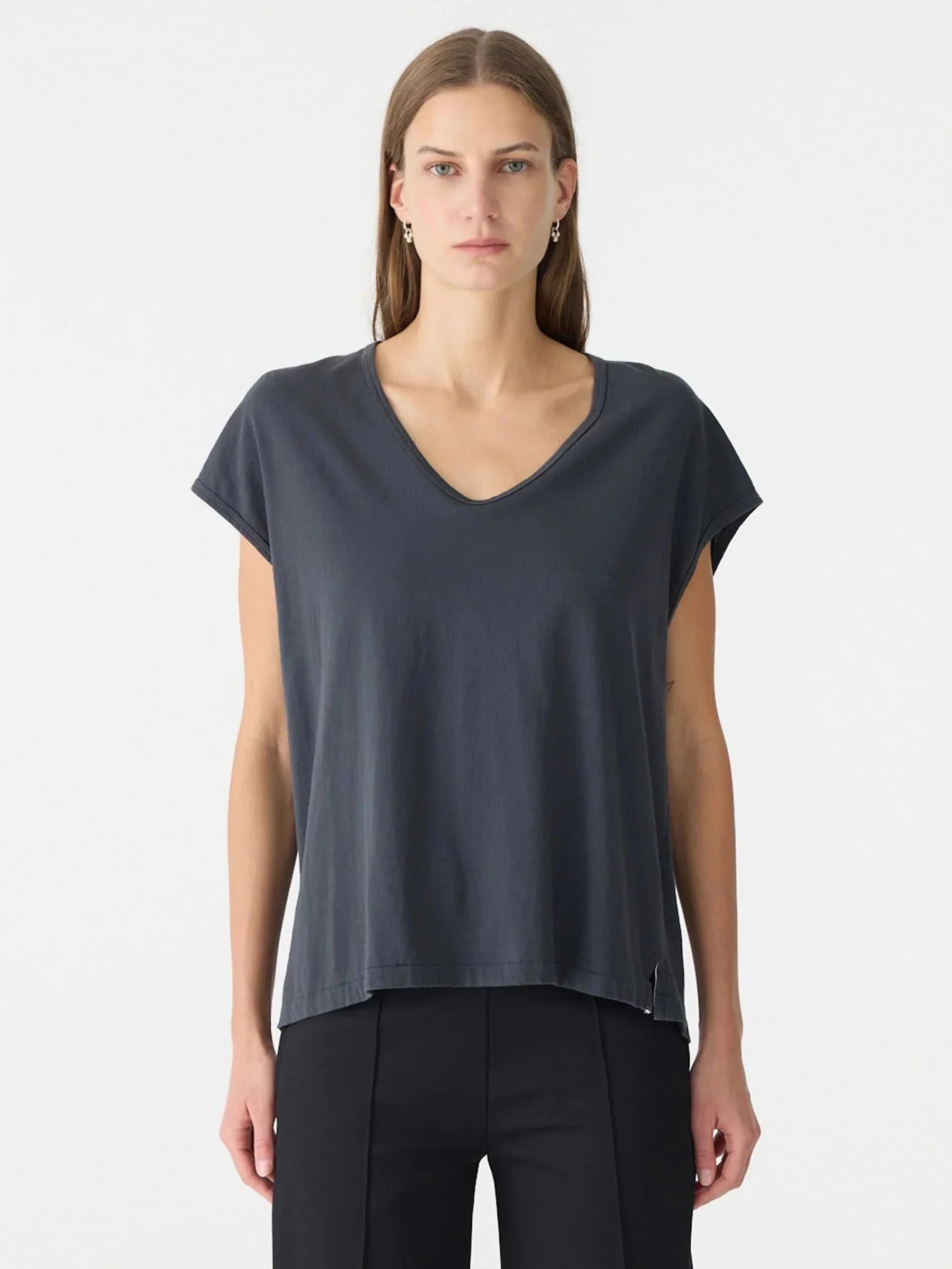 Bassike Fine Bind Scoop Neck Tank Washed Navy