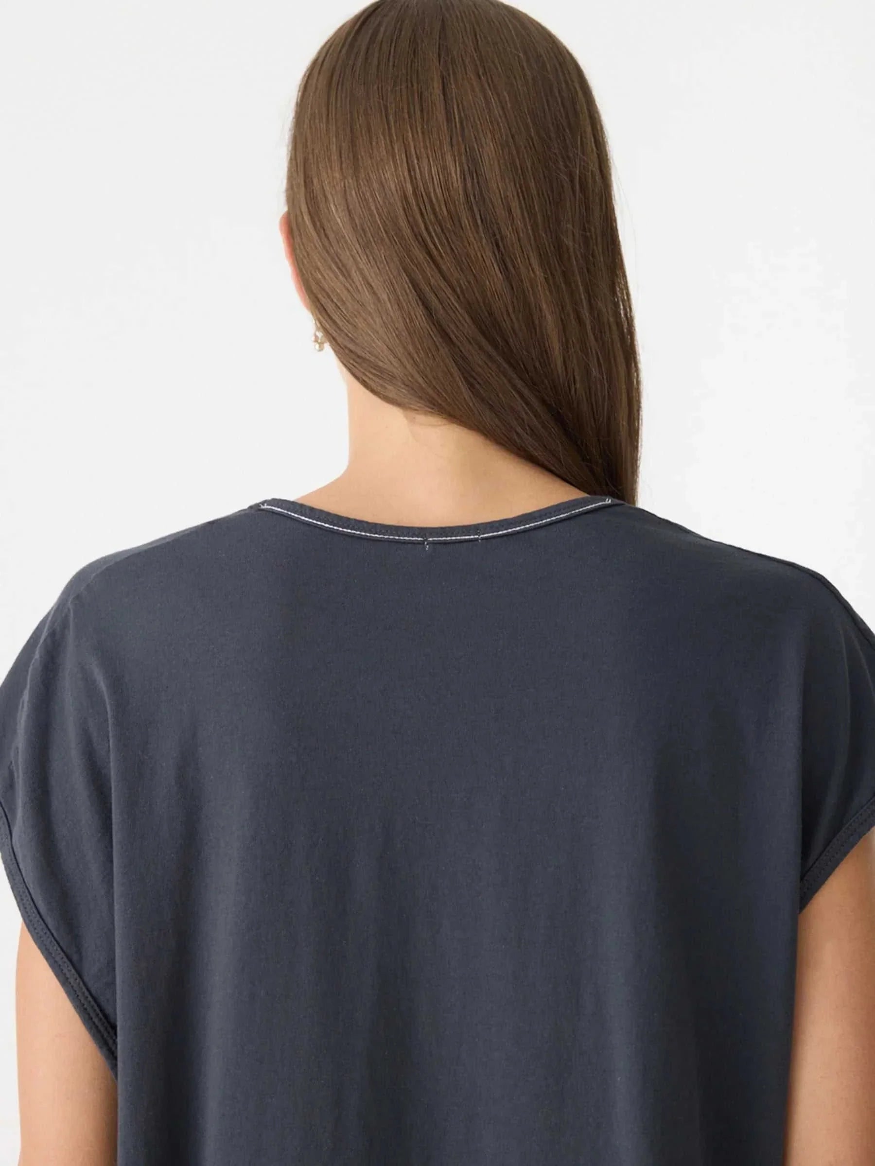 Bassike Fine Bind Scoop Neck Tank Washed Navy