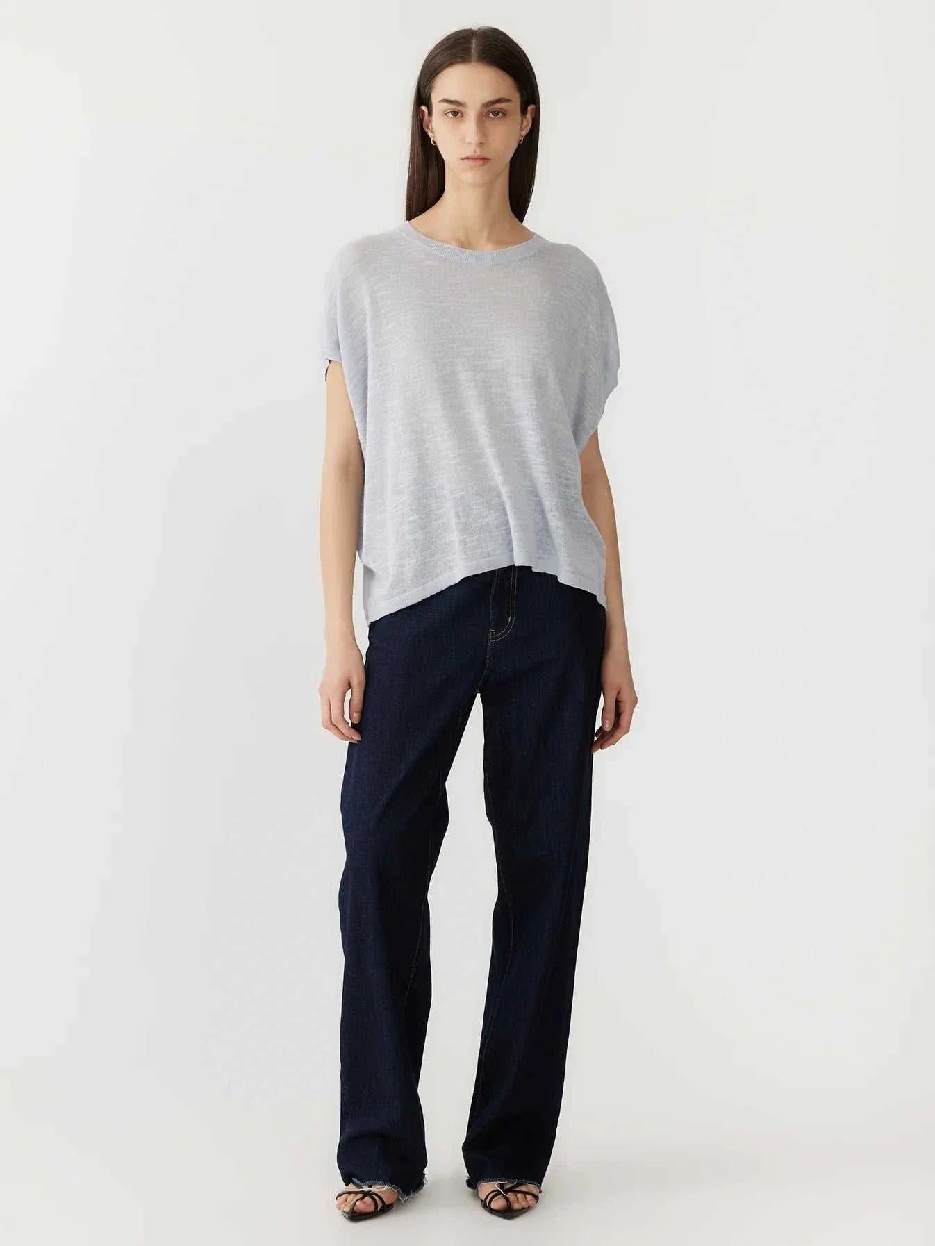 Bassike Cotton Linen Slouch Tank Knit Pale Blue