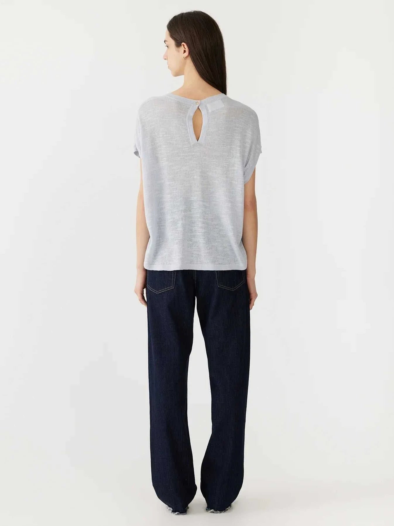 Bassike Cotton Linen Slouch Tank Knit Pale Blue