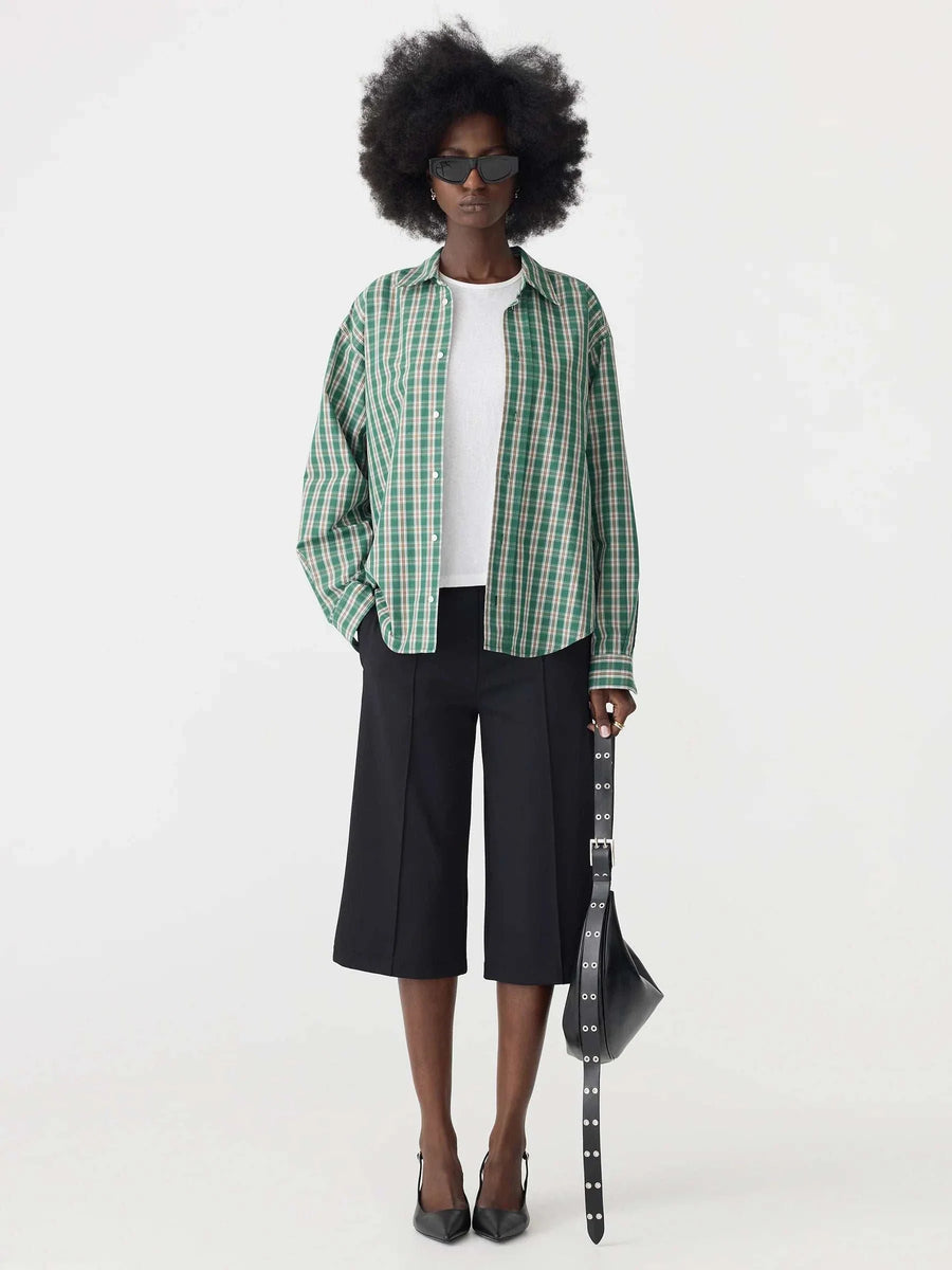 Bassike Oversized Universal Shirt Green Brown Check