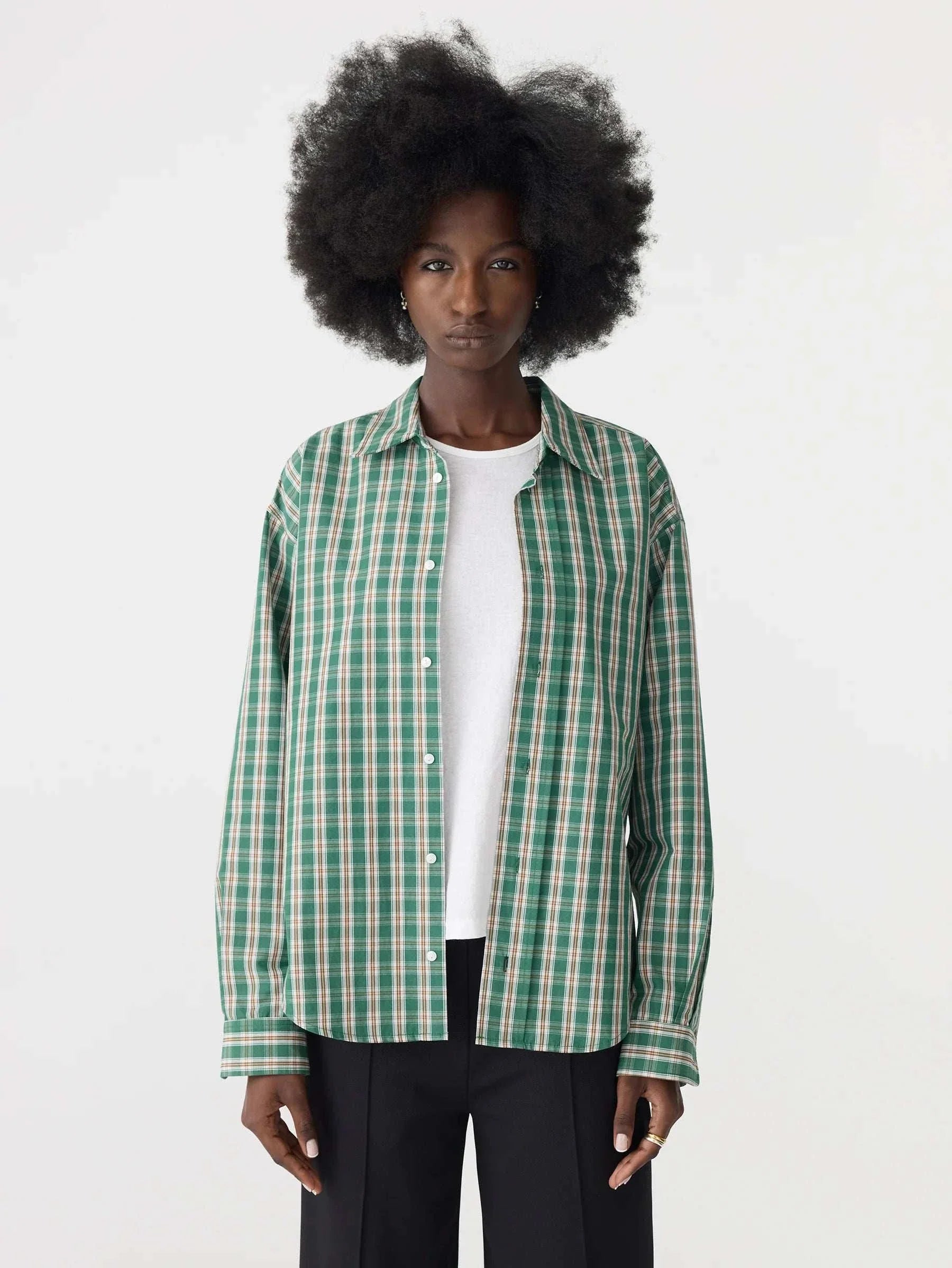 Bassike Oversized Universal Shirt Green Brown Check