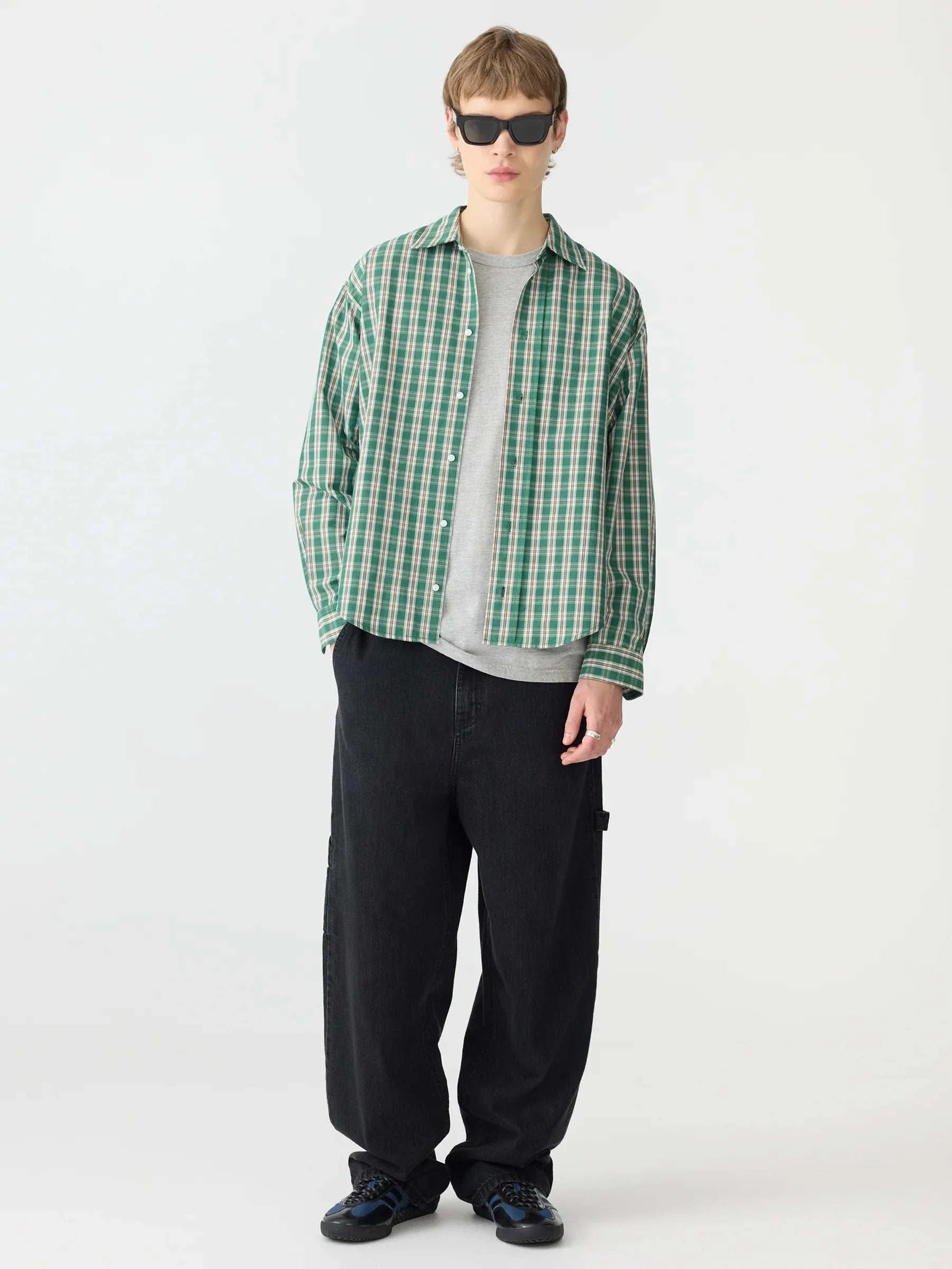 Bassike Oversized Universal Shirt Green Brown Check