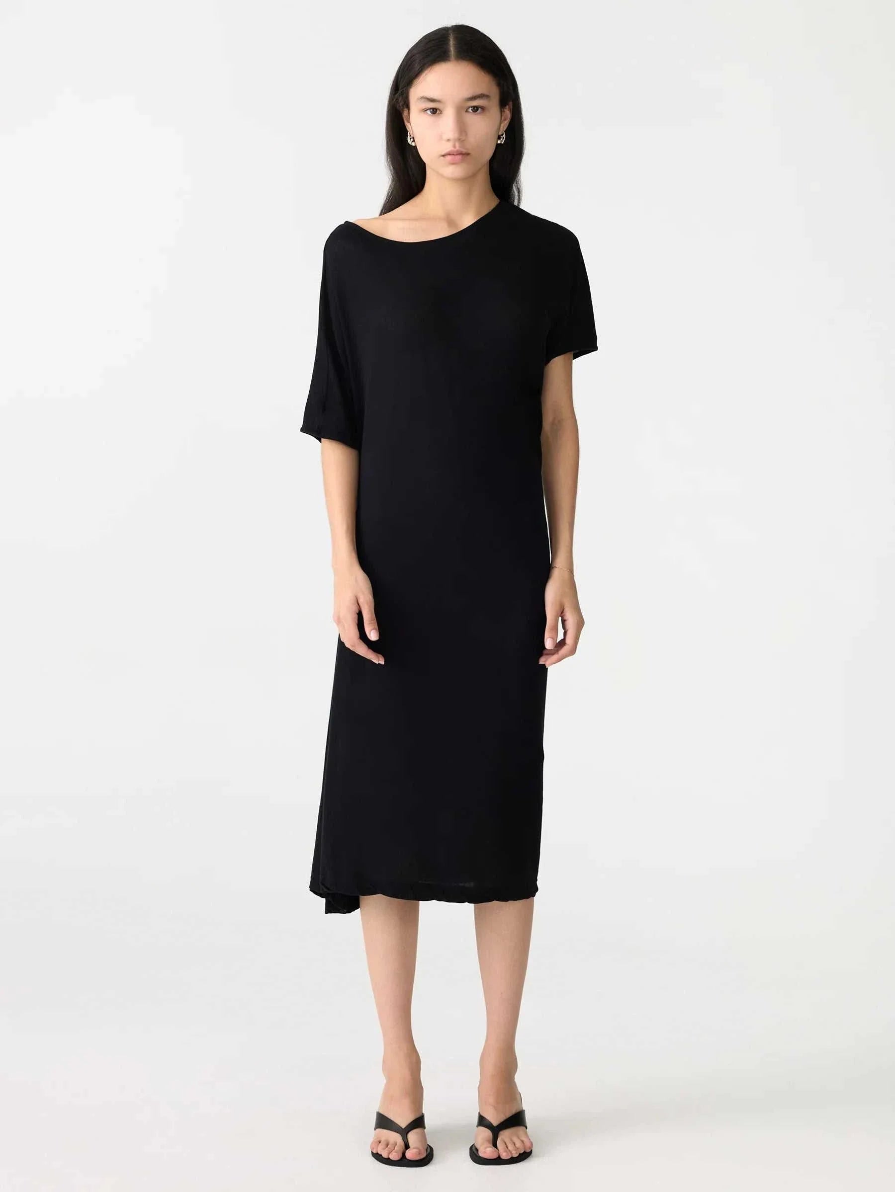 Bassike Asymmetric Sleeve Midi Dress Black