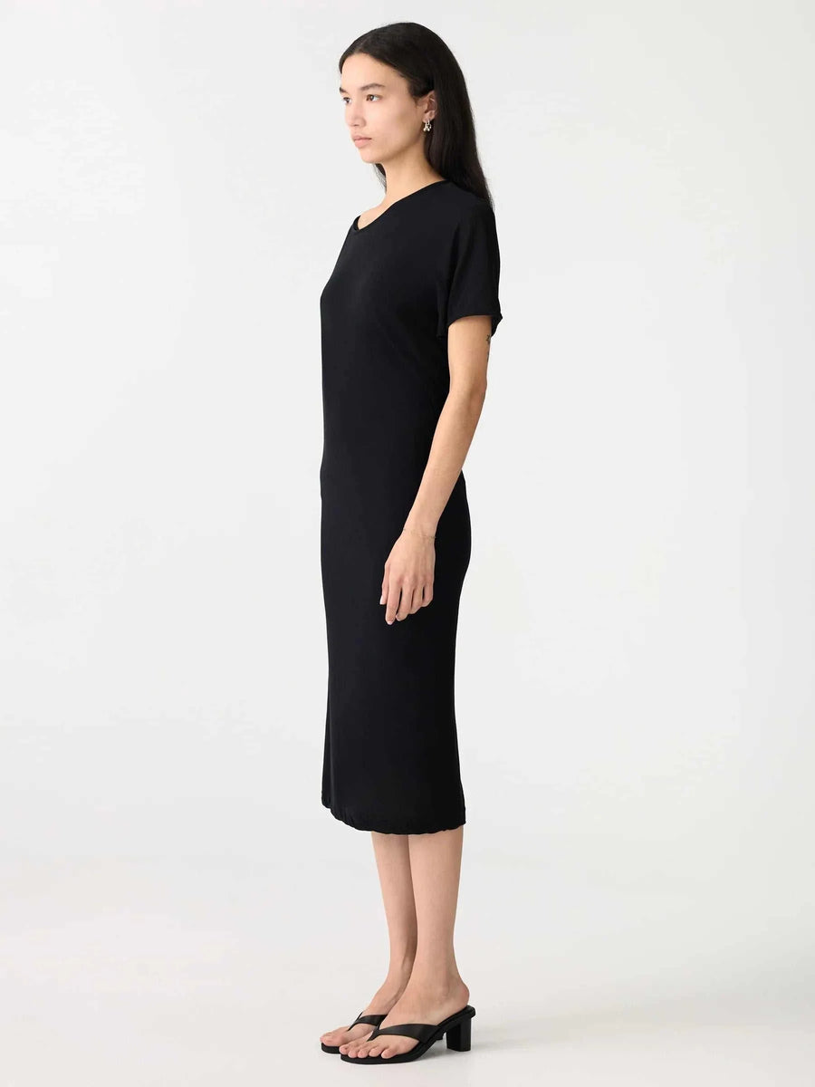 Bassike Asymmetric Sleeve Midi Dress Black