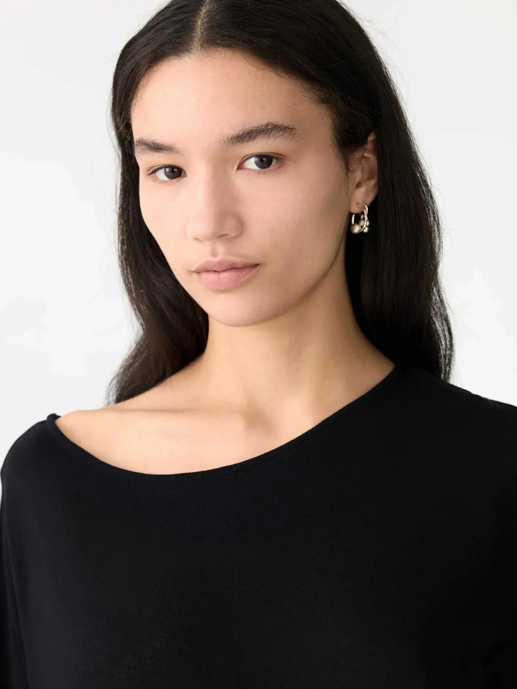 Bassike Asymmetric Sleeve Midi Dress Black