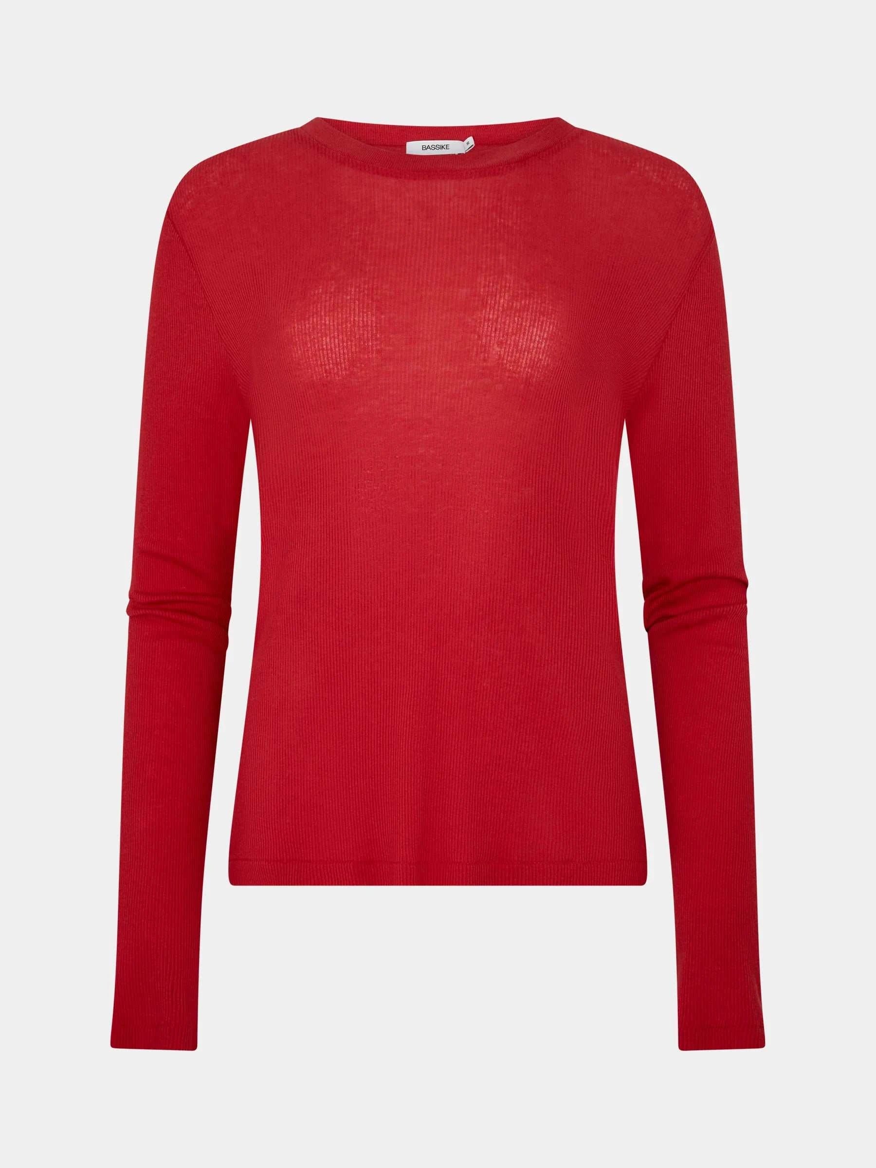 Bassike Sheer Rib L/S T Shirt Heritage Red