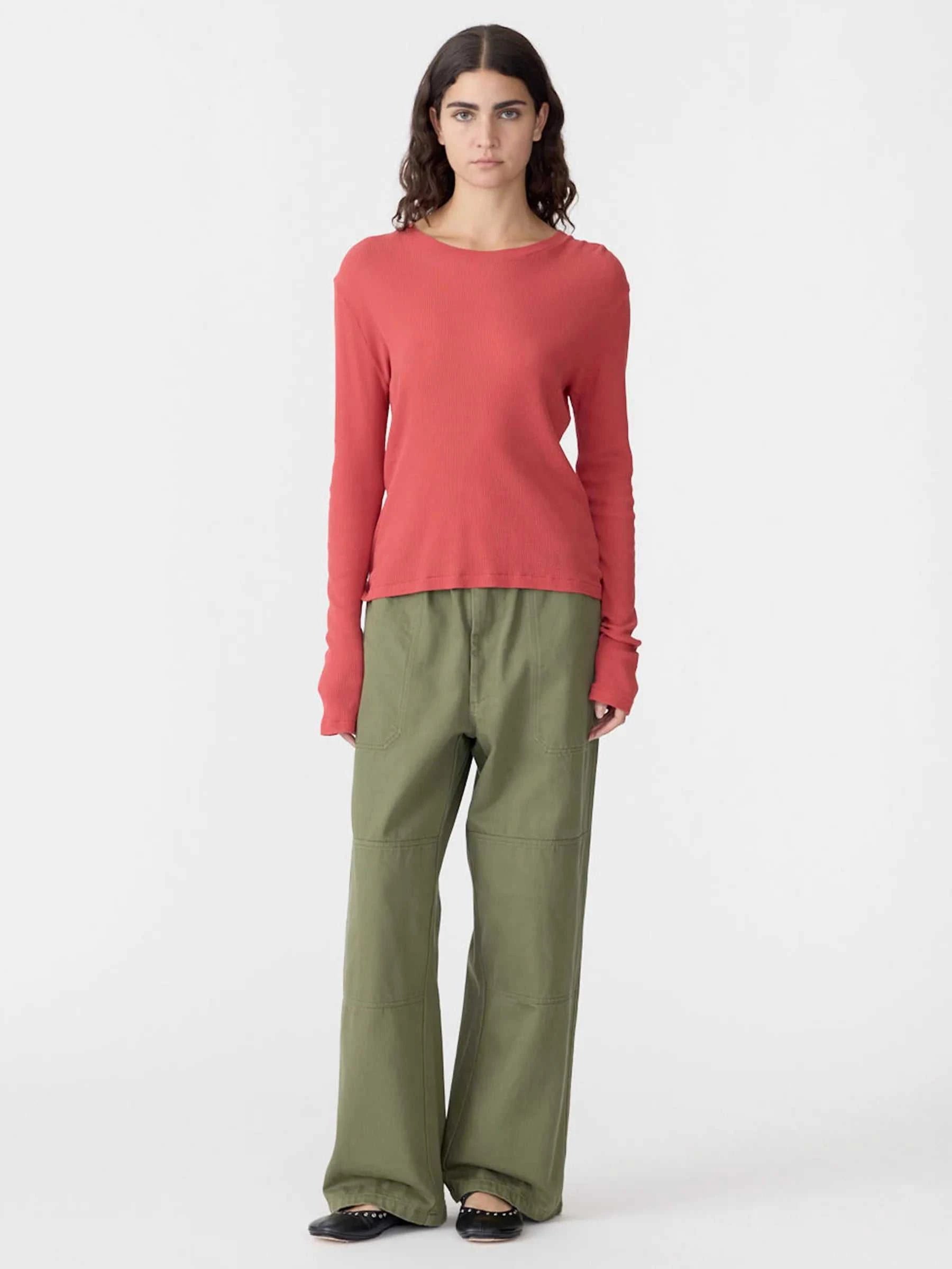 Bassike Sheer Rib L/S T Shirt Heritage Red